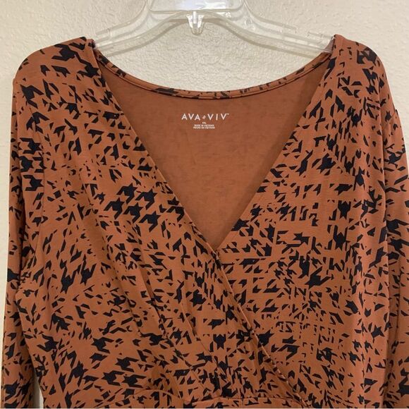 Ava & Viv Dress Women’s XXL Brown Black Animal Leopard V-Neck Faux Wrap Midi. - Picture 4 of 14